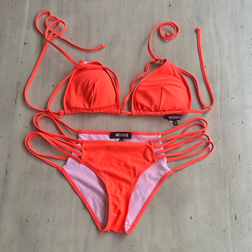 Missguided Bright Orange Strappy Bikini